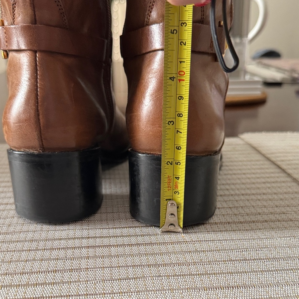 Women's Tall Brown Leather Heeled Riding Boots with Side Zip - Picture 7 of 7